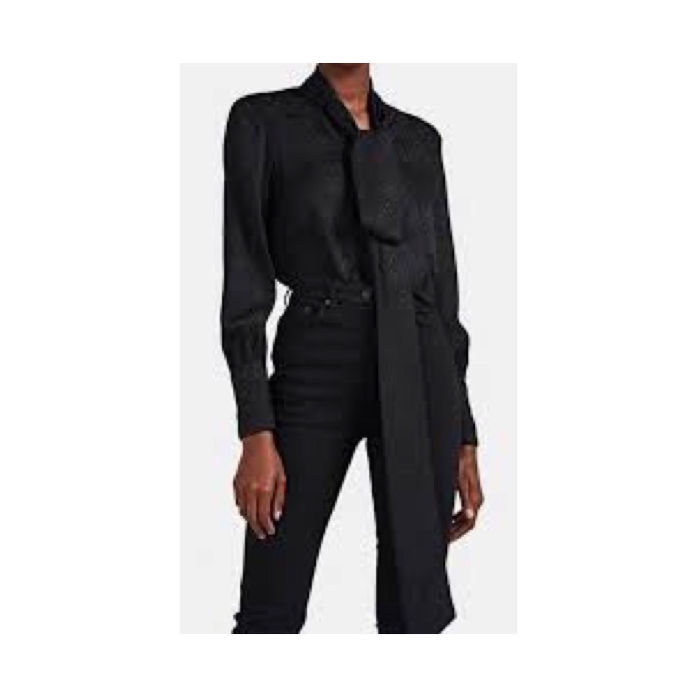 Nili Lotan Avani Silk Tie Blouse in Black Multi - Picture 2 of 5